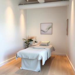 A small massage area within a gym studio, featuring a tranquil and harmonious color palette