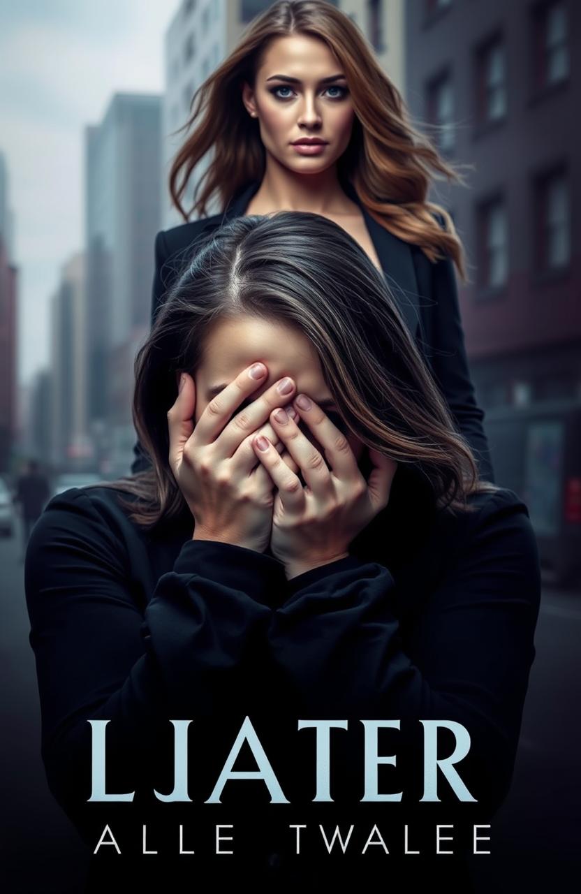 A novel cover featuring a woman in the foreground, crying with her face obscured by her hands, conveying deep emotions of sadness and vulnerability