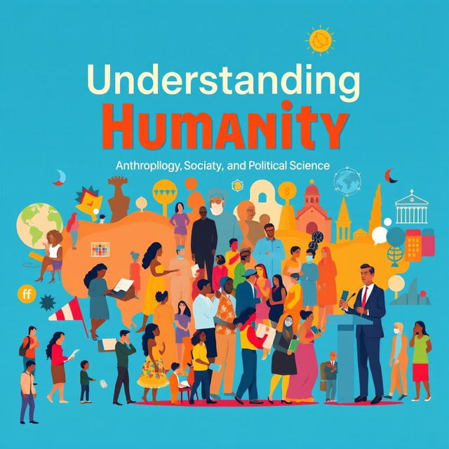 A vibrant and engaging concept poster that illustrates the interconnected fields of anthropology, sociology, and political science