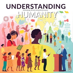 A vibrant and engaging concept poster that illustrates the interconnected fields of anthropology, sociology, and political science