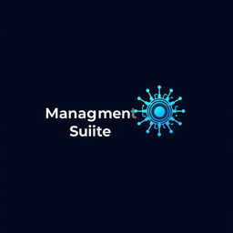 An imaginative digital design featuring the main text 'Management Suite' displayed with a modern gradient fill transitioning from light blue to deep blue, symbolizing innovation and technology