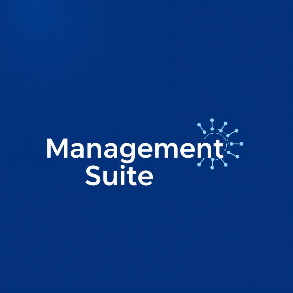 An imaginative digital design featuring the main text 'Management Suite' displayed with a modern gradient fill transitioning from light blue to deep blue, symbolizing innovation and technology