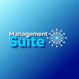 An imaginative digital design featuring the main text 'Management Suite' displayed with a modern gradient fill transitioning from light blue to deep blue, symbolizing innovation and technology