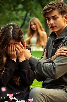 An emotional scene featuring a girl crying while covering her face with her hands, expressing deep sadness