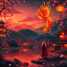 An enchanting digital storybook cover inspired by an ancient Chinese tale, featuring a warm red theme