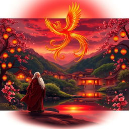 An enchanting digital storybook cover inspired by an ancient Chinese tale, featuring a warm red theme