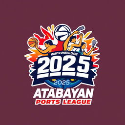 A dynamic and creative logo for the 'Atabayan Sports League 2025' that showcases an energetic fusion of basketball, volleyball, takraw, and billiards