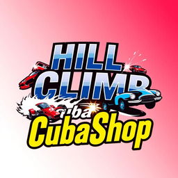 A vibrant and dynamic logo featuring the text 'Hill Climb CubaShop' in bold, eye-catching typography