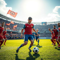 A high-octane scene showcasing a professional football match in action