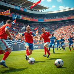 A high-octane scene showcasing a professional football match in action