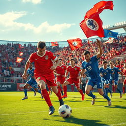 A high-octane scene showcasing a professional football match in action