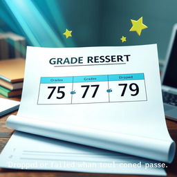 An artistic representation of a student’s grade report displaying the following grades: 75, 77, and 79