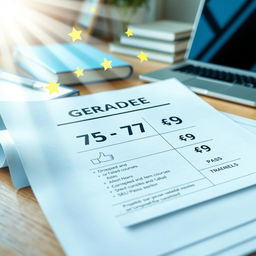 An artistic representation of a student’s grade report displaying the following grades: 75, 77, and 79