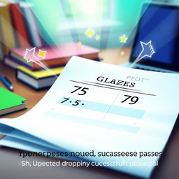 An artistic representation of a student’s grade report displaying the following grades: 75, 77, and 79