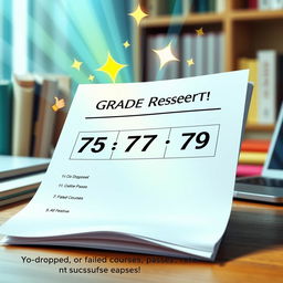 An artistic representation of a student’s grade report displaying the following grades: 75, 77, and 79