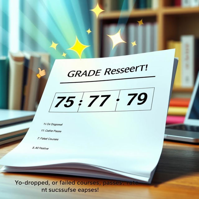 An artistic representation of a student’s grade report displaying the following grades: 75, 77, and 79