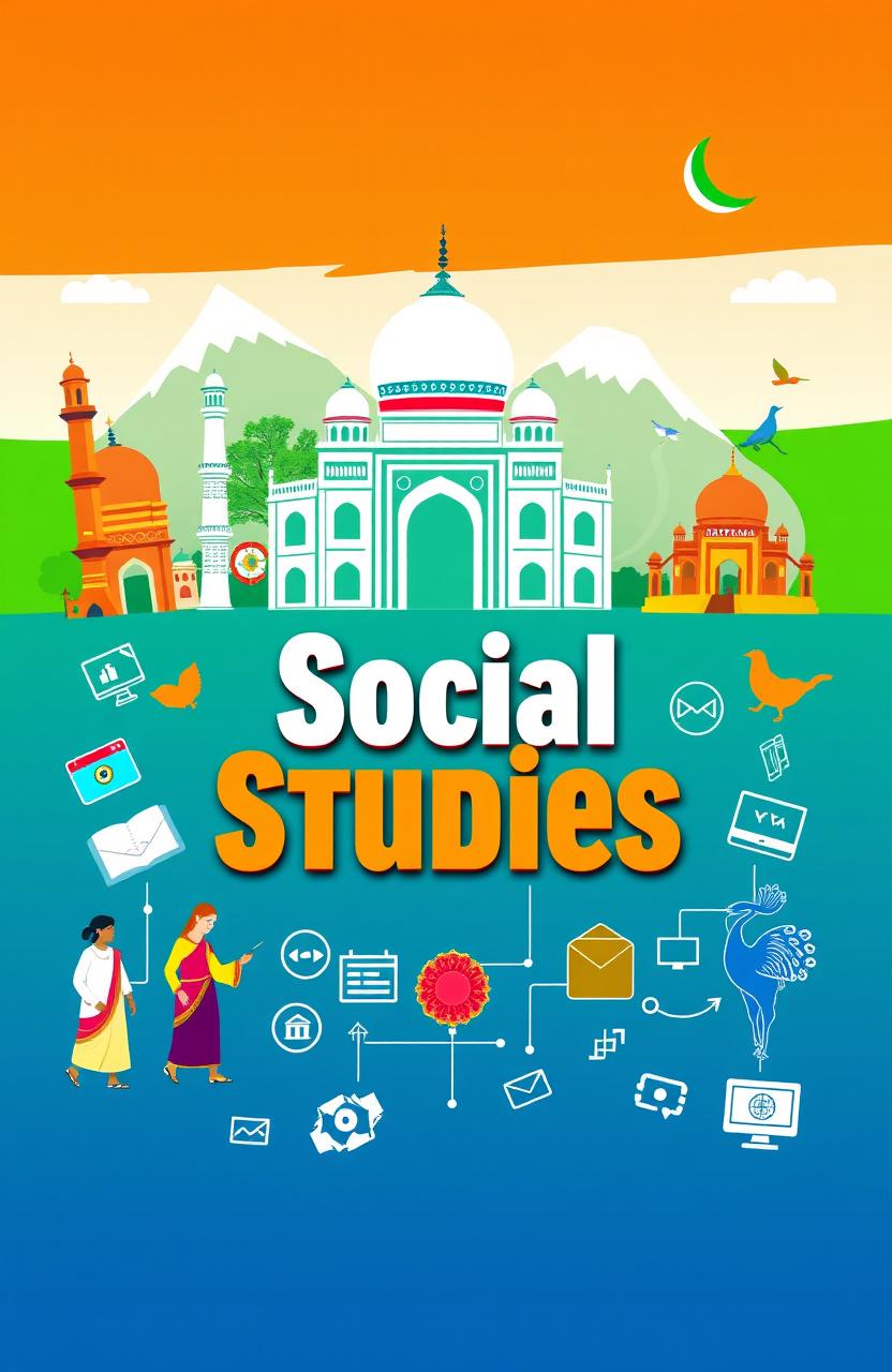 A vibrant and colorful cover page design for an online social studies course in India