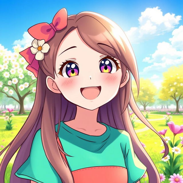 A girl with eyes shaped like smiles, showcasing a cheerful and joyful expression