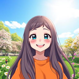 A girl with eyes shaped like smiles, showcasing a cheerful and joyful expression