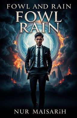 A book cover design for 'FOWL AND RAIN' by NUR MAISARAH