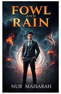 A book cover design for 'FOWL AND RAIN' by NUR MAISARAH