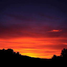 A realistic image featuring a scenic sunset with vibrant colors filling the sky, embracing hues of orange, pink, and purple