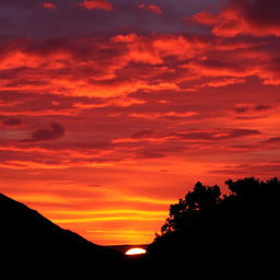 A realistic image featuring a scenic sunset with vibrant colors filling the sky, embracing hues of orange, pink, and purple