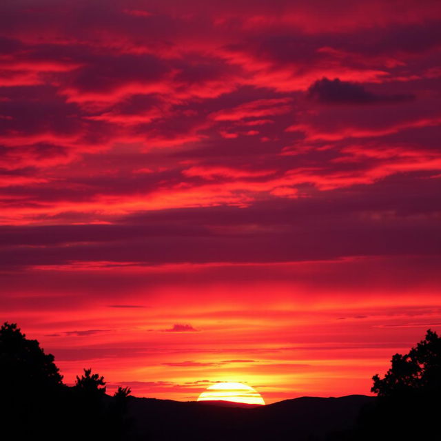 A realistic image featuring a scenic sunset with vibrant colors filling the sky, embracing hues of orange, pink, and purple