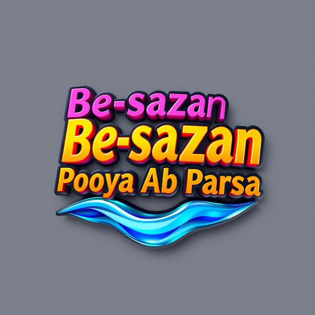 A stunning 3D logo featuring the text 'Be-sazan Pooya Ab Parsa' in bold, modern English typography