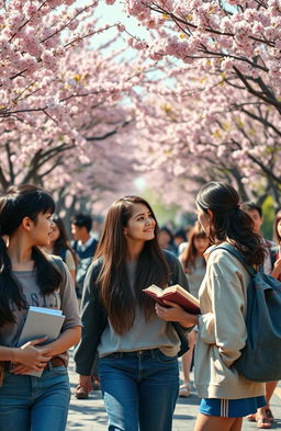 A vibrant and emotional scene capturing a group of teenagers pursuing their dreams of attending university