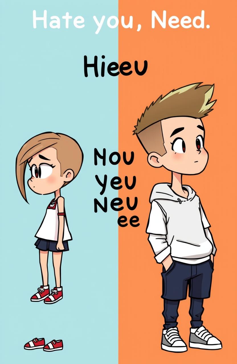 A solid cartoon style illustration featuring a girl and a boy, both depicted in a minimalistic design