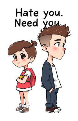 A solid cartoon style illustration featuring a girl and a boy, both depicted in a minimalistic design