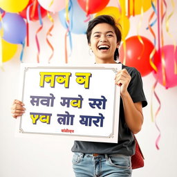 A celebratory image featuring a person smiling widely, holding a large poster or certificate that reads 'رتبه ۵۰۰ کنکور انسانی سال ۱۴۰۴ شدم' in bold, eye-catching letters