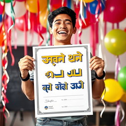 A celebratory image featuring a person smiling widely, holding a large poster or certificate that reads 'رتبه ۵۰۰ کنکور انسانی سال ۱۴۰۴ شدم' in bold, eye-catching letters