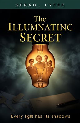 A captivating book cover design for a mystery novel titled 'The Illuminating Secret'