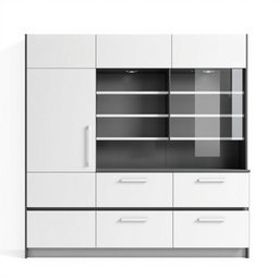 A sleek, modern kitchen cabinet with a three-tiered design