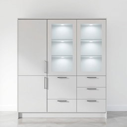 A sleek, modern kitchen cabinet with a three-tiered design