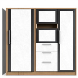 A sleek, modern kitchen cabinet with a three-tiered design