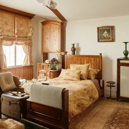 A traditional home interior with a bed, a sofa, a computer table, all perfectly arranged and offering a warm, welcoming atmosphere.