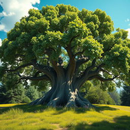 A highly realistic depiction of a majestic tree in nature