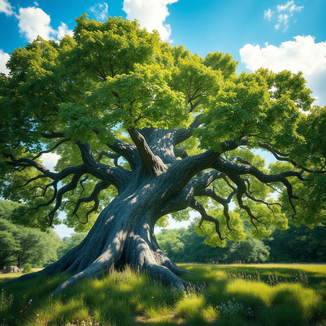 A highly realistic depiction of a majestic tree in nature