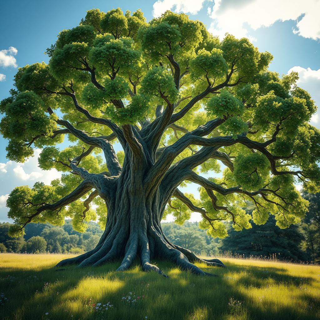 A highly realistic depiction of a majestic tree in nature