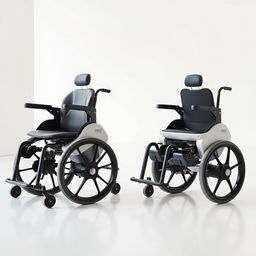 A modern and innovative wheelchair design featuring adjustable armrests that can transform into stretchers