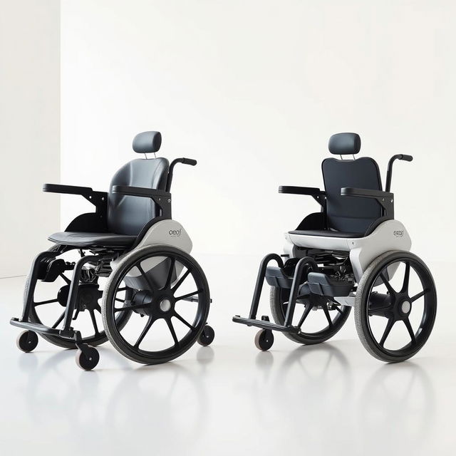 A modern and innovative wheelchair design featuring adjustable armrests that can transform into stretchers