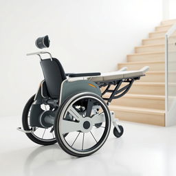 A modern and innovative wheelchair design featuring adjustable armrests that can transform into stretchers