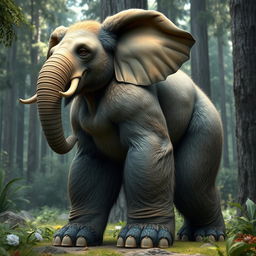 A realistic hybrid creature combining features of a bear and an elephant