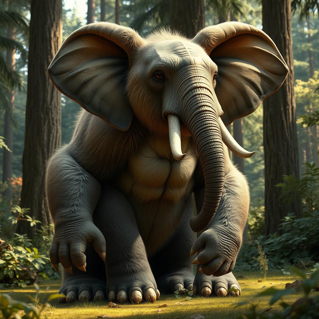 A realistic hybrid creature combining features of a bear and an elephant