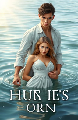 A stunning book cover featuring a beautiful girl and a handsome boy in the middle of a serene water scene