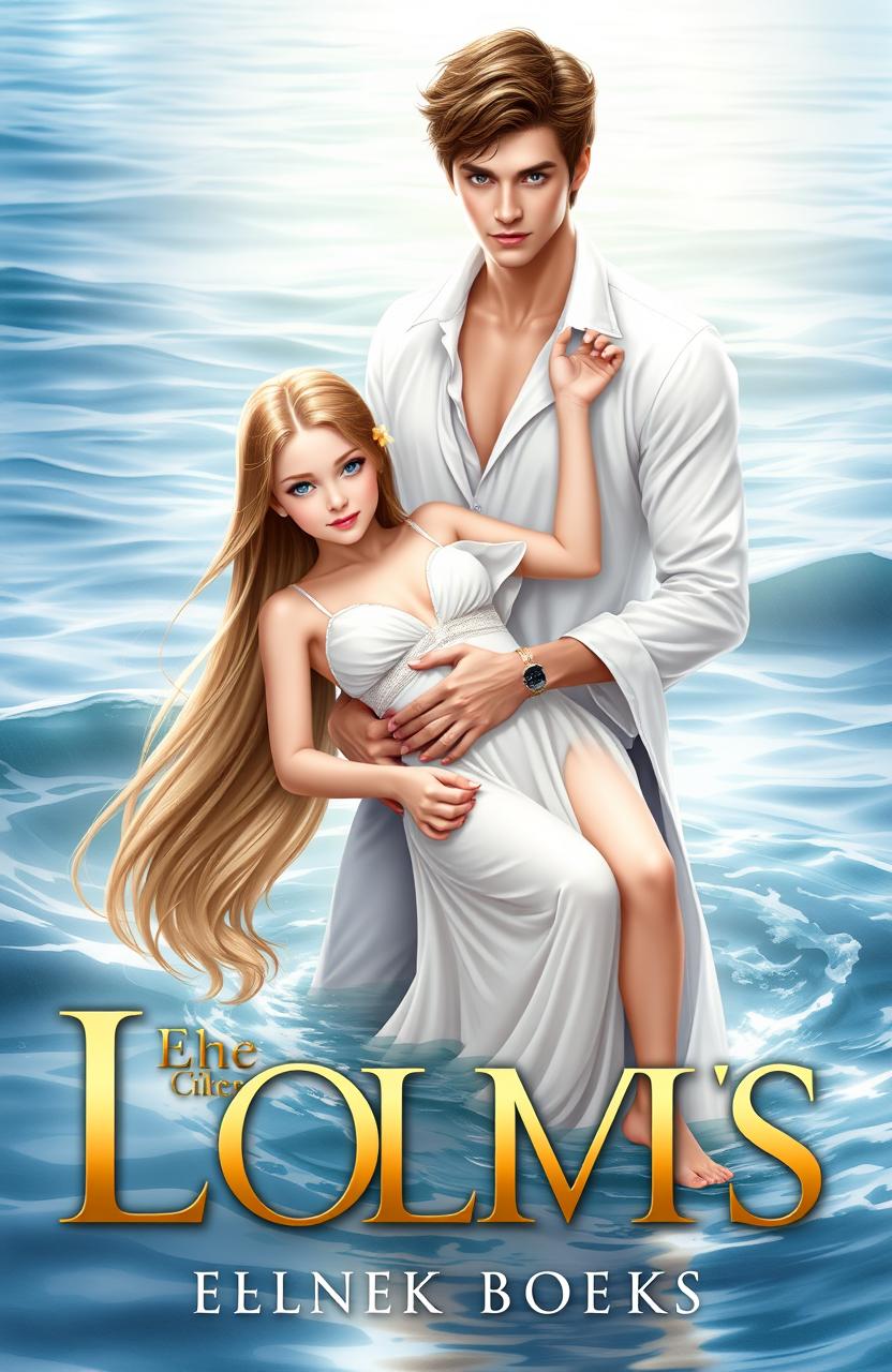 A stunning book cover featuring a beautiful girl and a handsome boy in the middle of a serene water scene