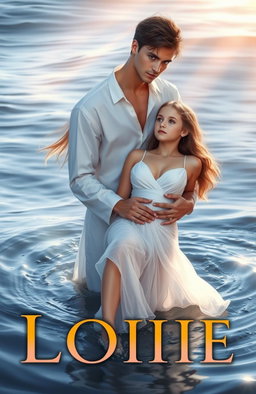 A stunning book cover featuring a beautiful girl and a handsome boy in the middle of a serene water scene